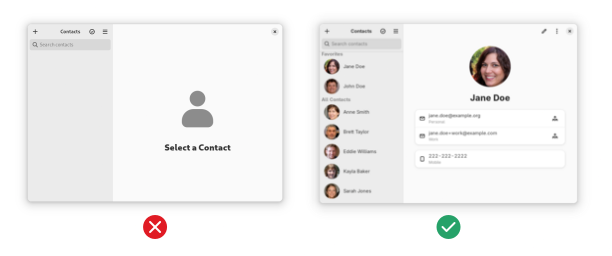 Examples for screenshots with just an empty state and actual content.